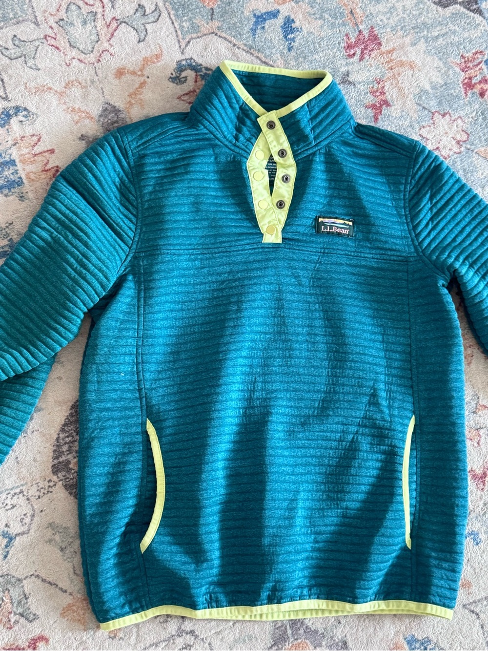 L.L. Bean Teal Quilted Pullover with Lime Trim